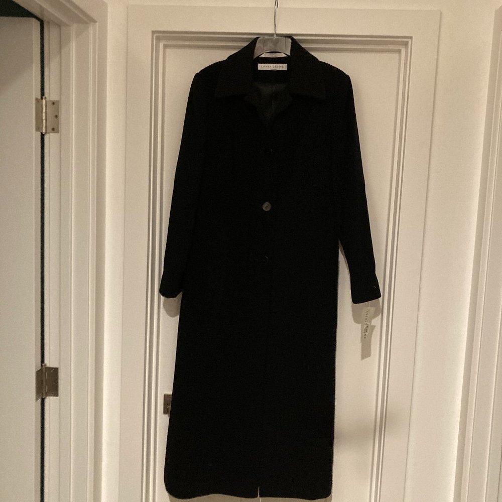 Women's long wool blend black coat, size 8